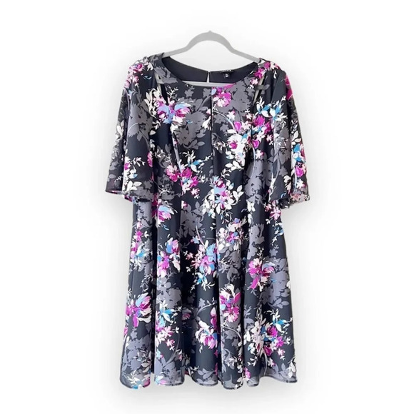 Torrid Black‎ Floral Flutter Sleeve Georgette Dress Size 14 Fit and Flare Flirty - Picture 1 of 11